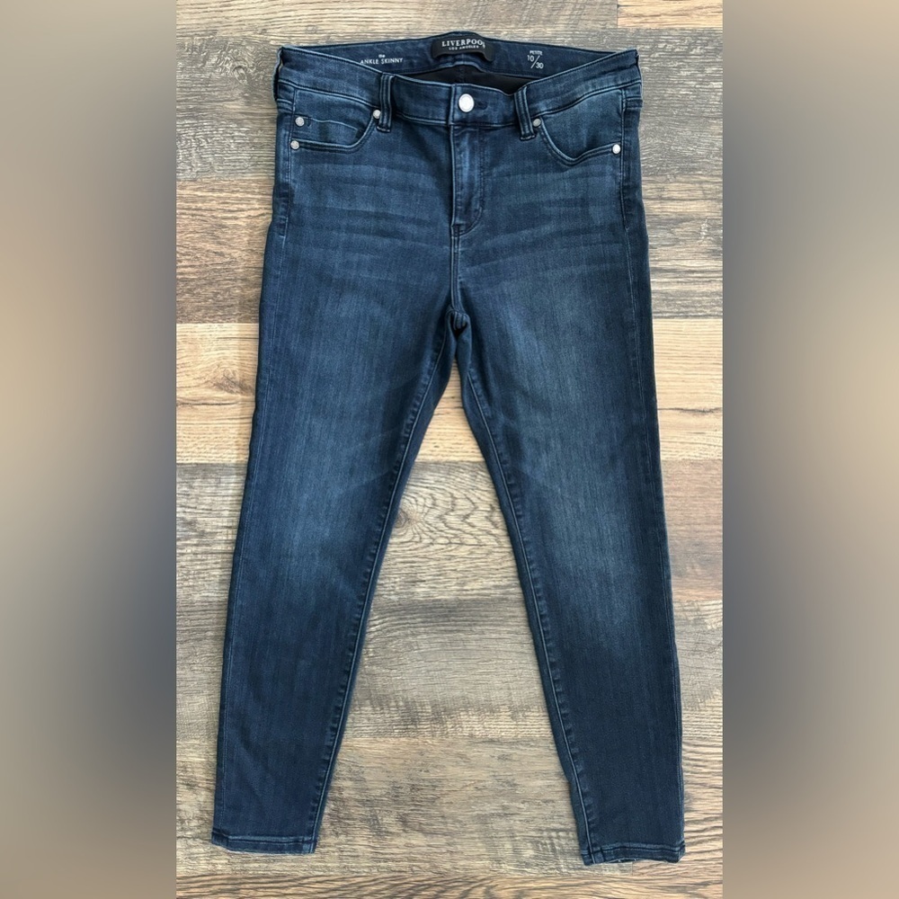 Liverpool Jeans Womens 10/30 Petit The Ankle Skinny‎ Dark Wash Blue Whiskering
